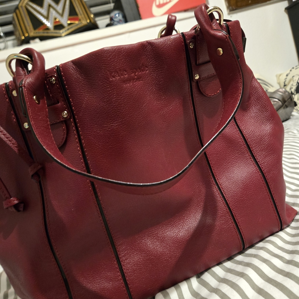 Authentic Kate Spade Red Leather Tote Bag With Leopard Print Interior